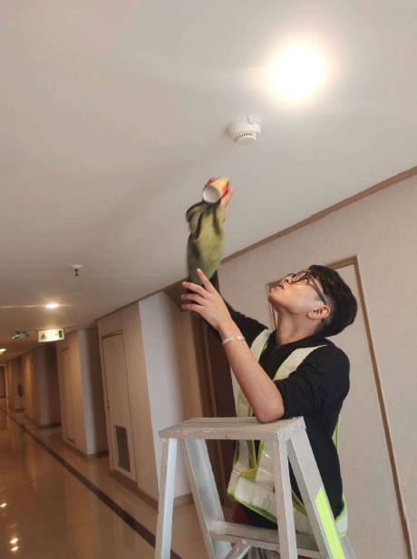 ตรวสอบระบบ Smoke Detector แจ้งเตือนไฟไหม้
